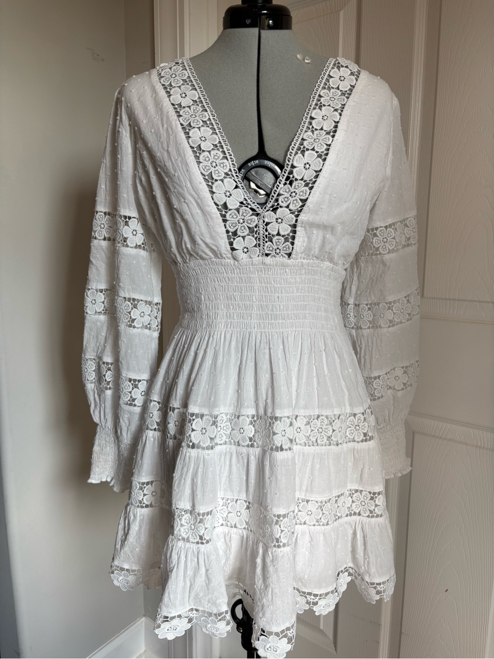 FAVLUX White V-Neck Lace Mini Dress